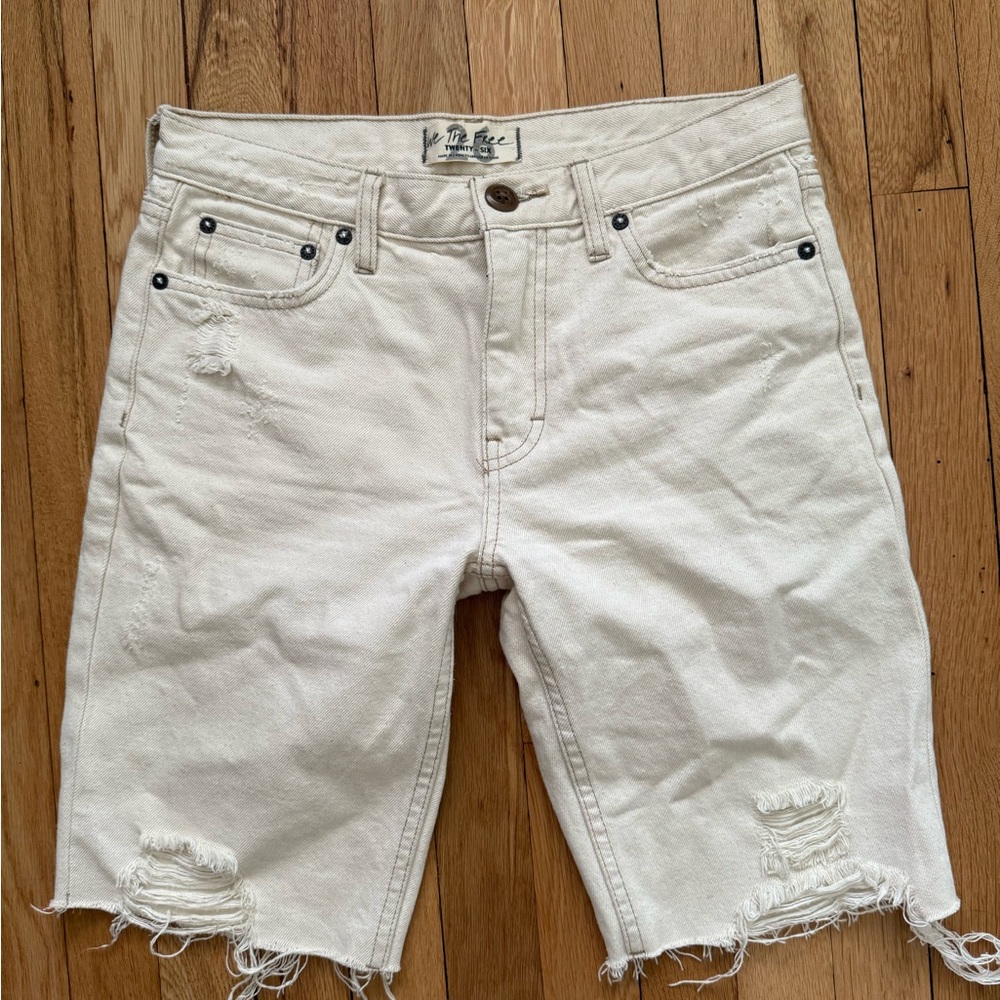 We the Free Distressed Cream Denim Shorts Size 26